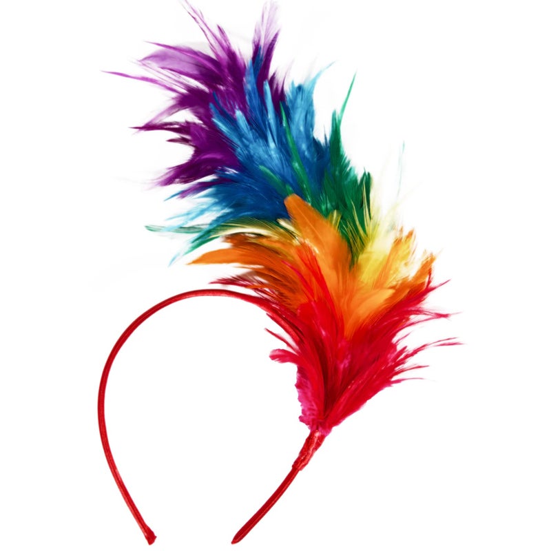 KICOFIT Feathers Headband Masquerade Headpiece for Women Halloween Christmas Party Favor Floral Fascinator Crown (Feather-rainbow, One size) - Image 1